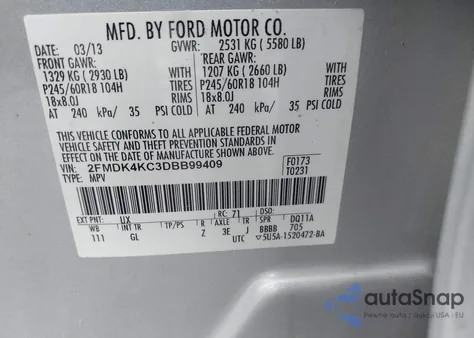 2013 Ford Edge Limited from USA, damaged, VIN 2FMDK4KC3DBB99409